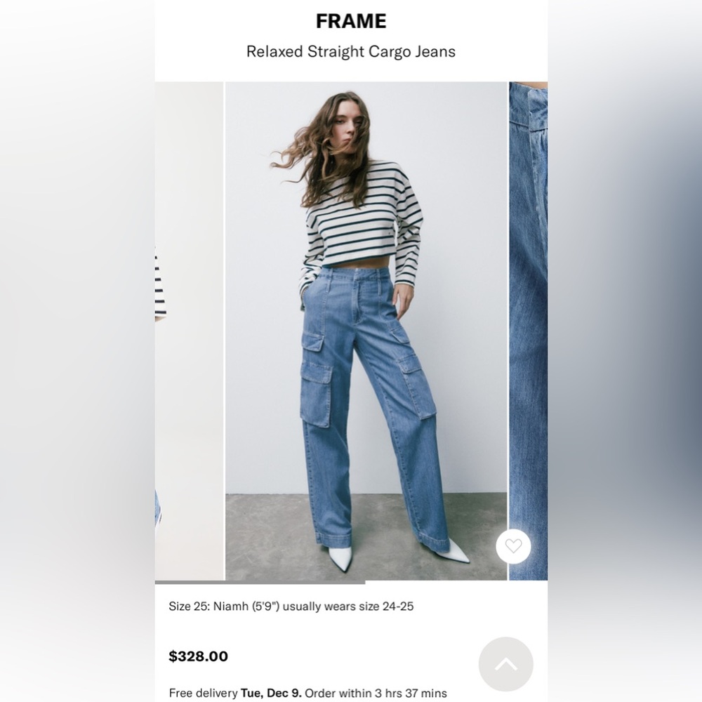 FRAME Relaxed Straight Cargo Utility Wide Leg Jeans Light Wash Lightweight